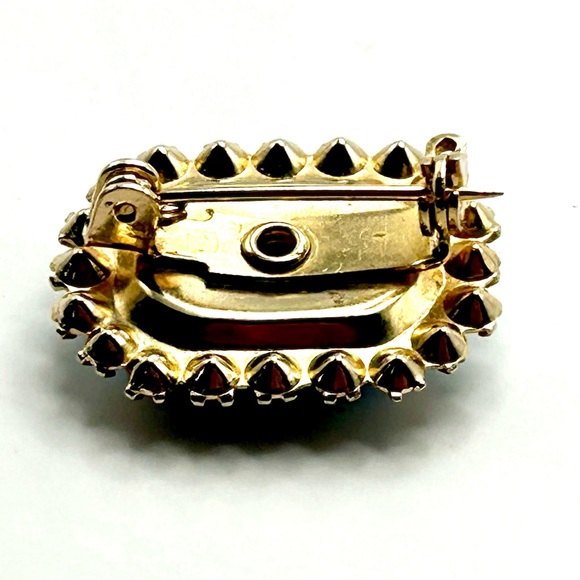 Vintage Guilloche Mid Century Rectangular Enamel Rhinestone Pin Blue Small 50’s - Picture 11 of 14